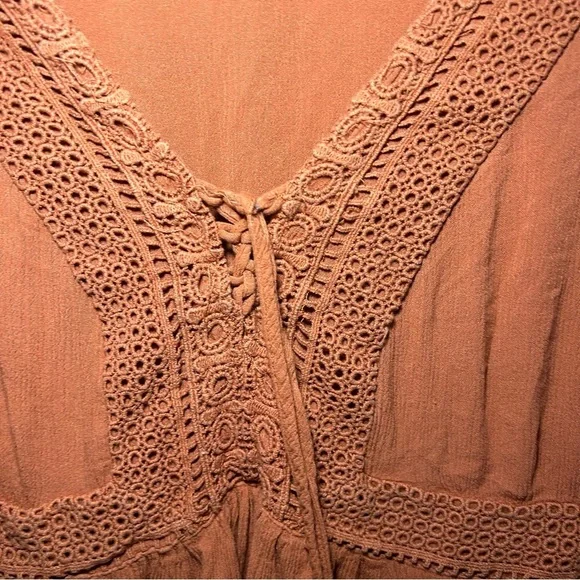 Torrid Burnt Orange Babydoll Crinkle Gauze Crinkle Short Sleeve Blouse Size 00 - Picture 3 of 8